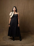 PANNELLED SPAGHETTI DRESS - BLACK