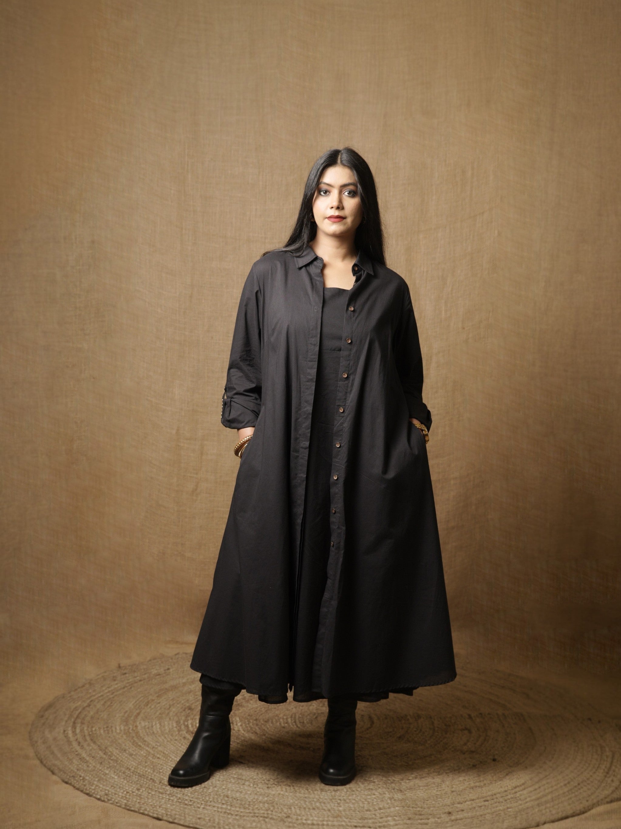 ALINE SHIRT DRESS - BLACK