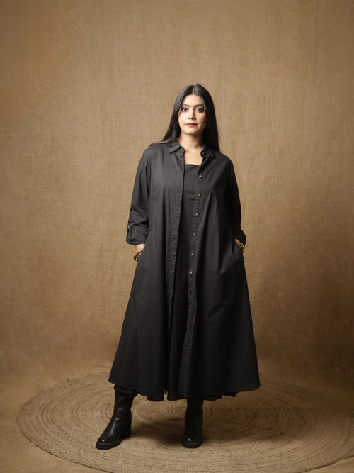 ALINE SHIRT DRESS - BLACK