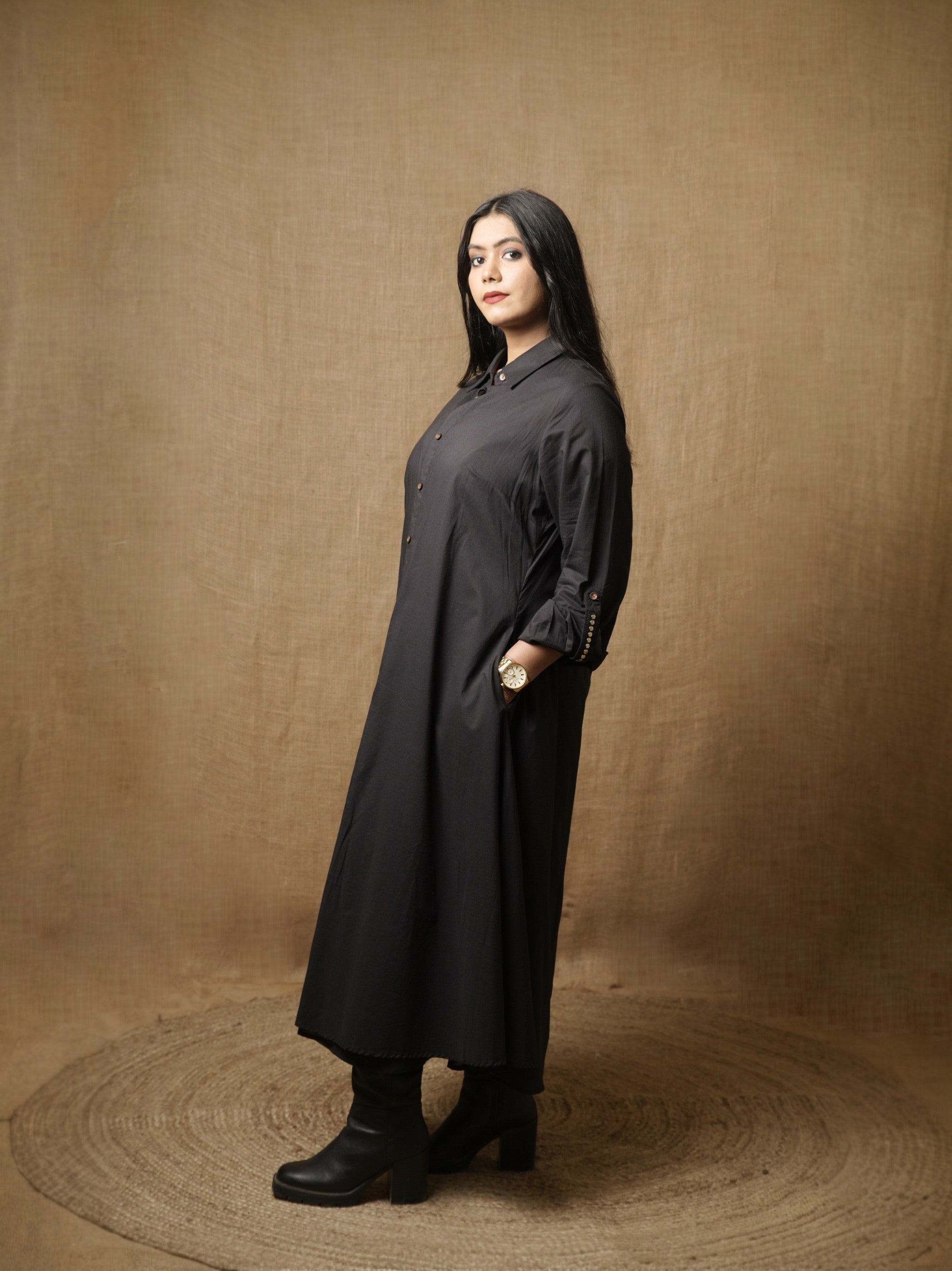 Black Aline Shirt Dress for Women