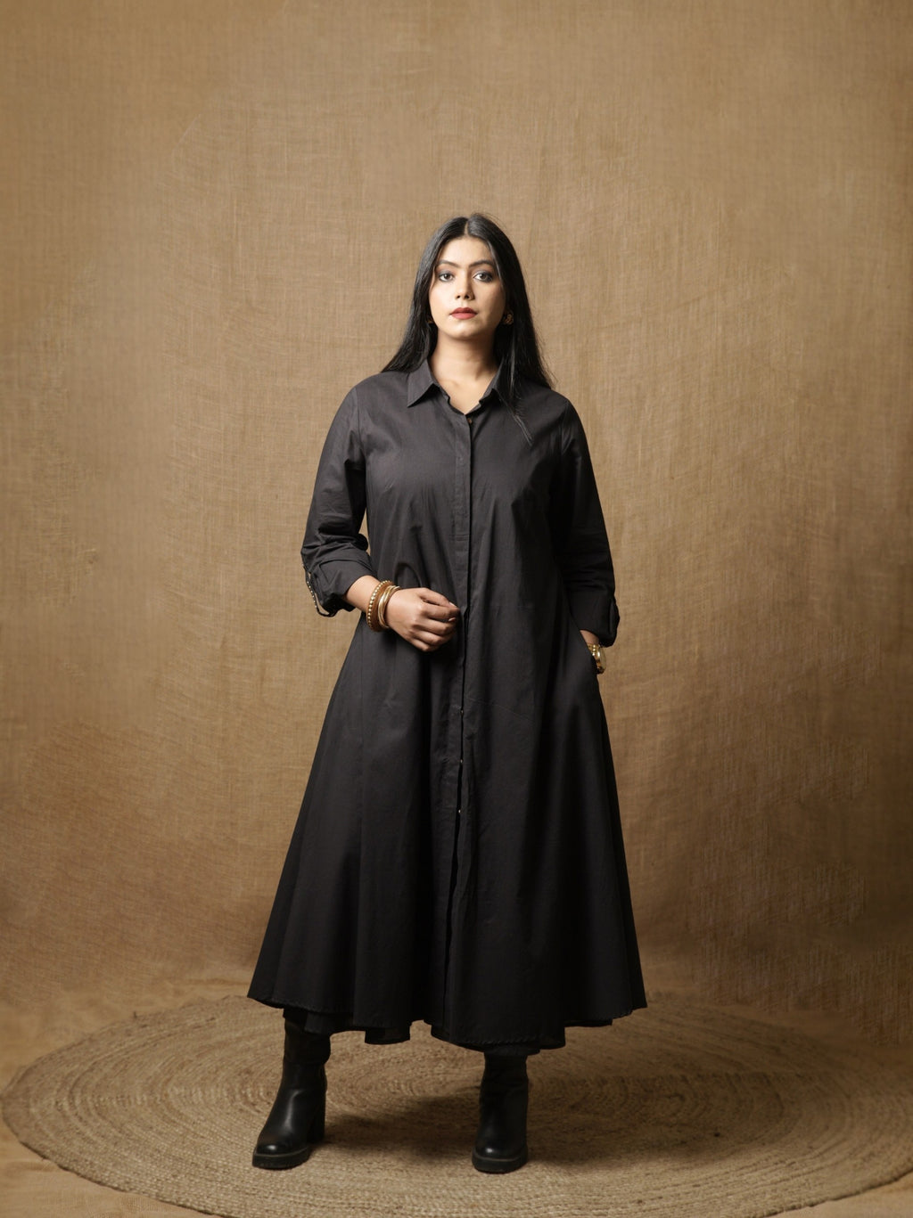 ALINE SHIRT DRESS - BLACK