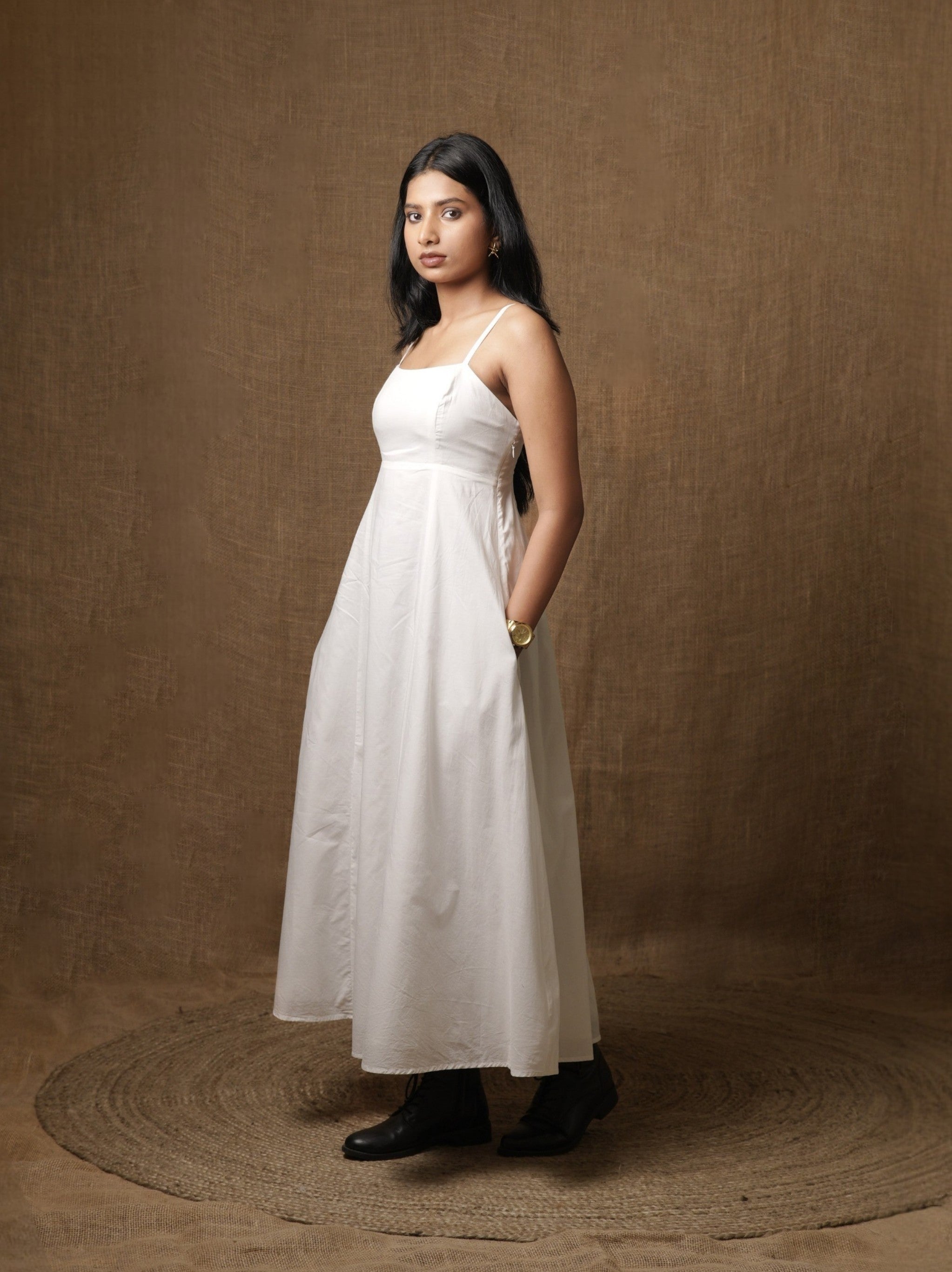 PANNELLED SPAGHETTI DRESS - WHITE