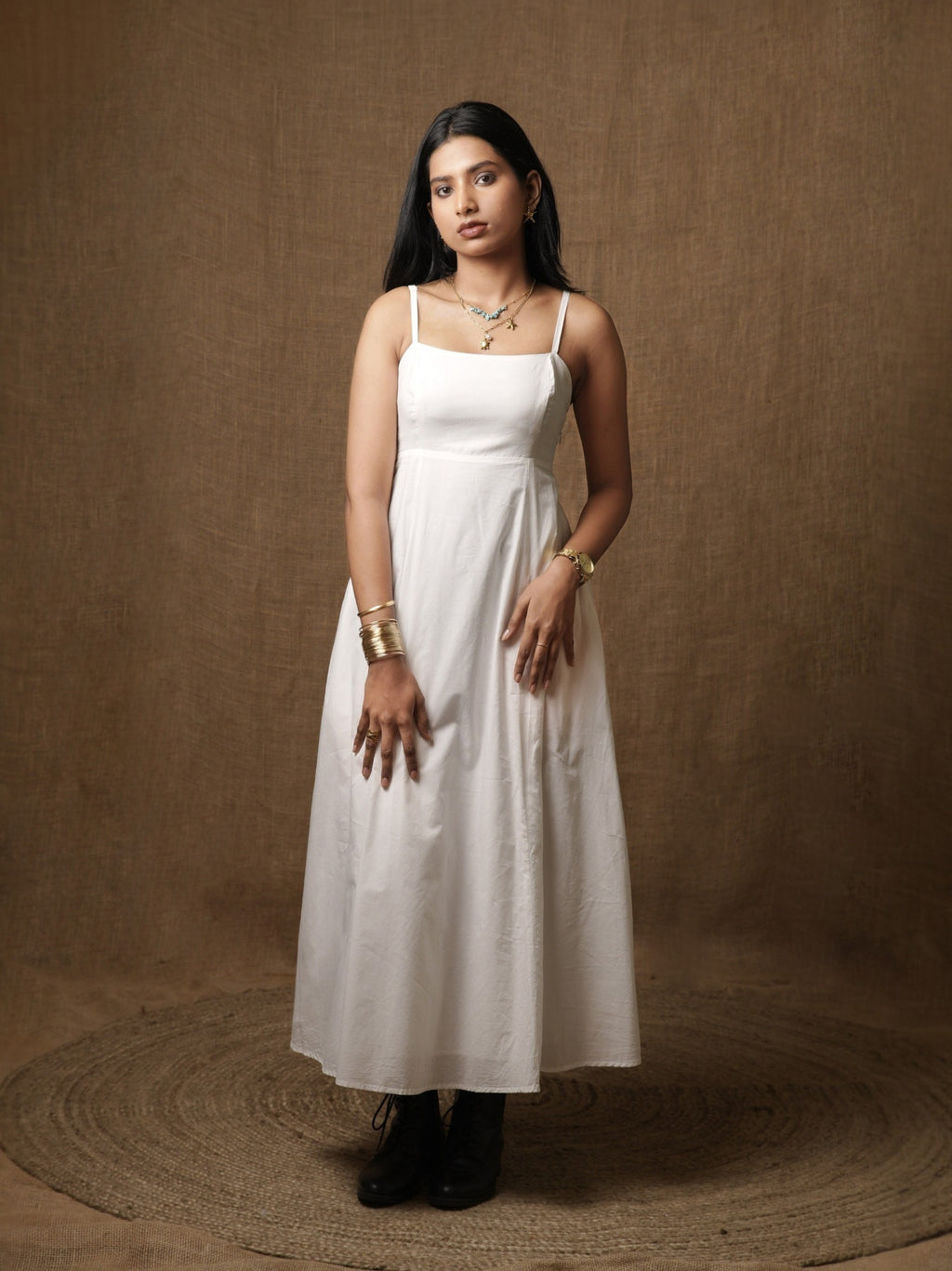 PANNELLED SPAGHETTI DRESS - WHITE