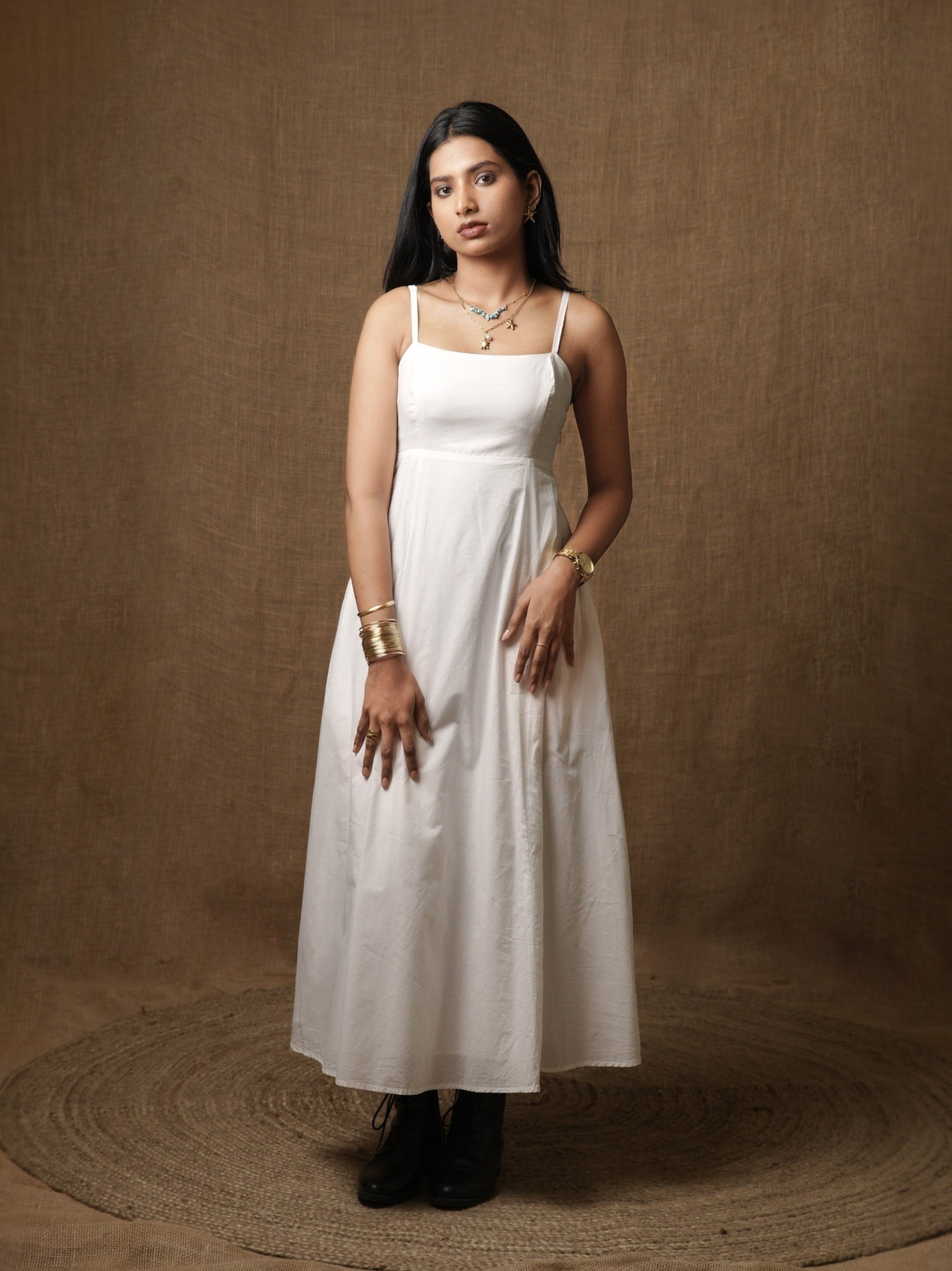 PANNELLED SPAGHETTI DRESS - WHITE