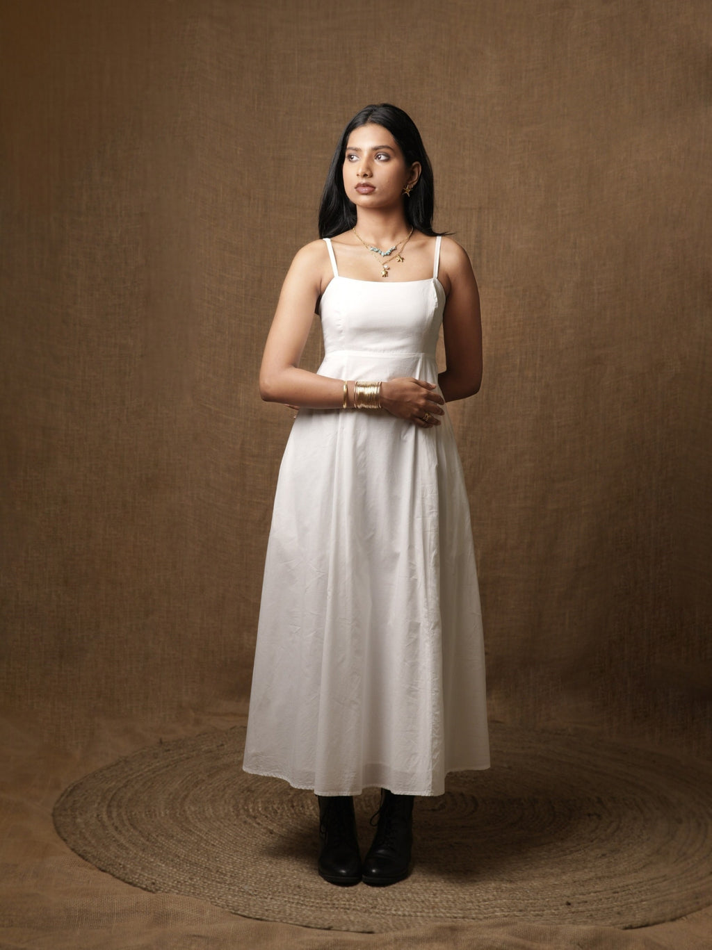 PANNELLED SPAGHETTI DRESS - WHITE