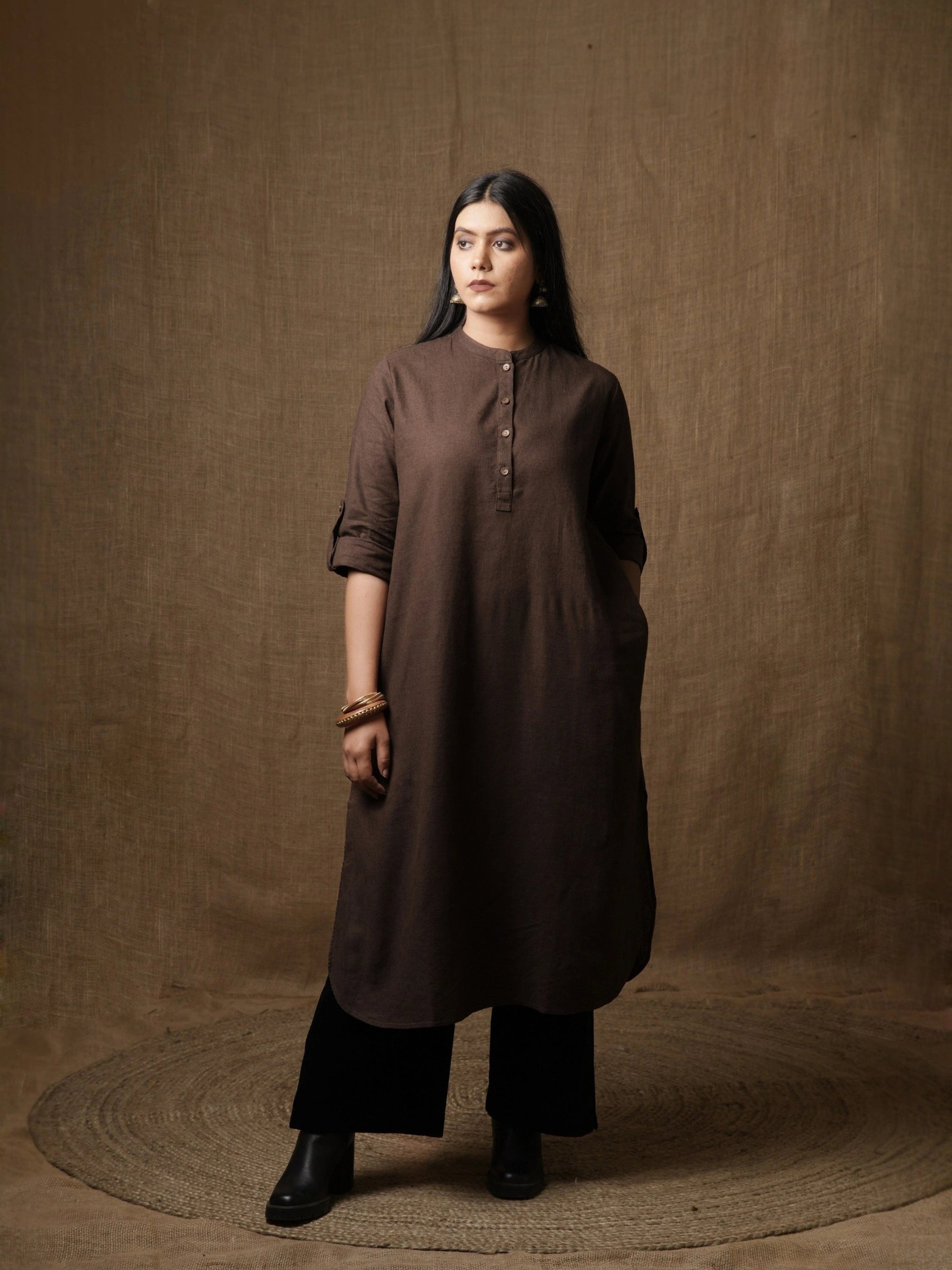 THE CLASSIC KURTA DRESS  - BROWN