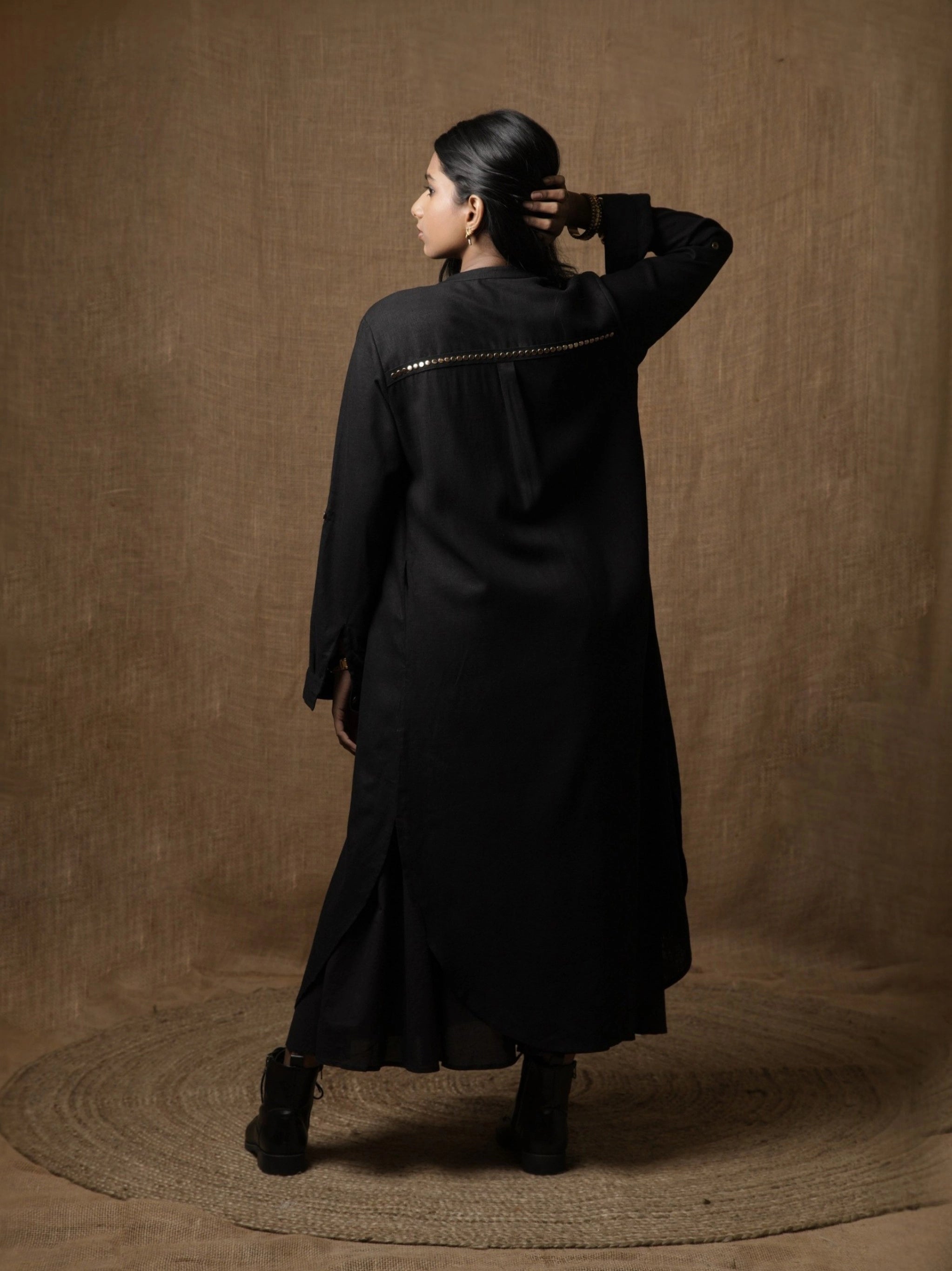 LUXE LINEN BLACK SHIRT DRESS