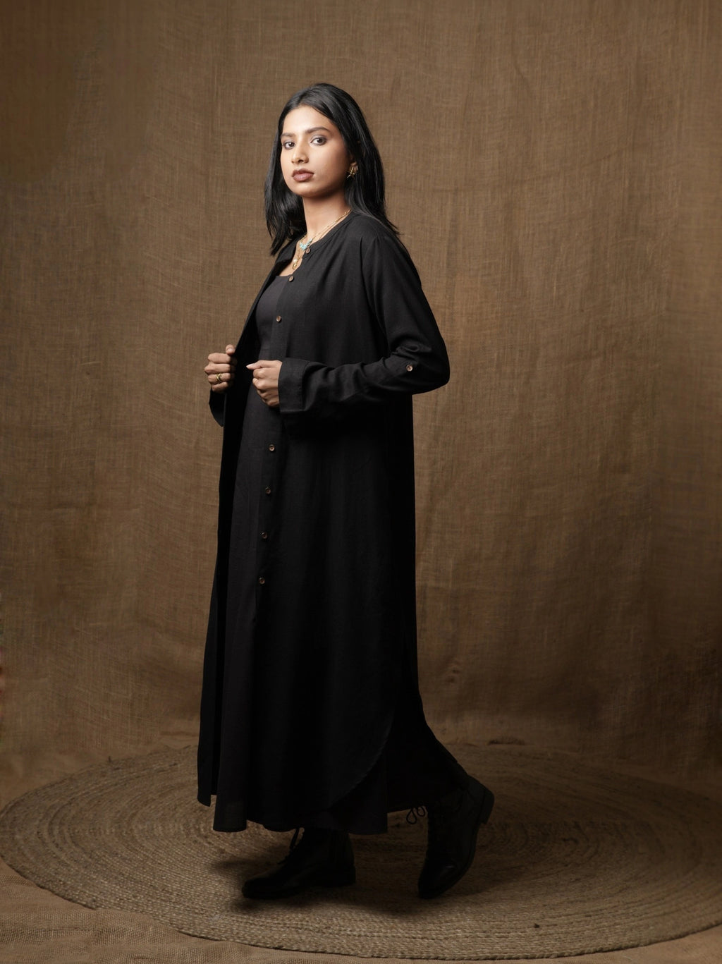 LUXE LINEN BLACK SHIRT DRESS