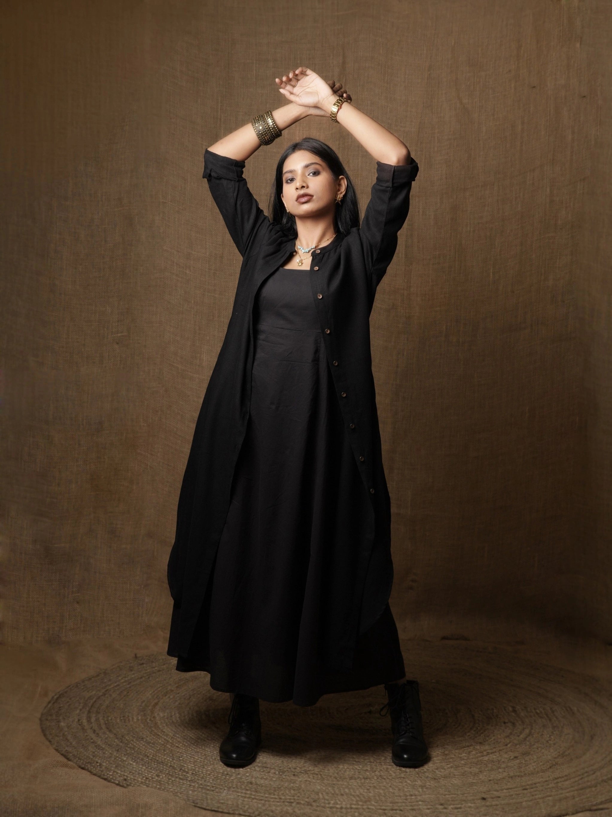 LUXE LINEN BLACK SHIRT DRESS