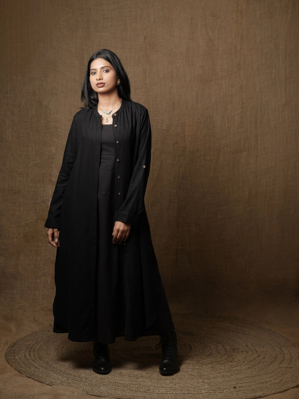 LUXE LINEN BLACK SHIRT DRESS