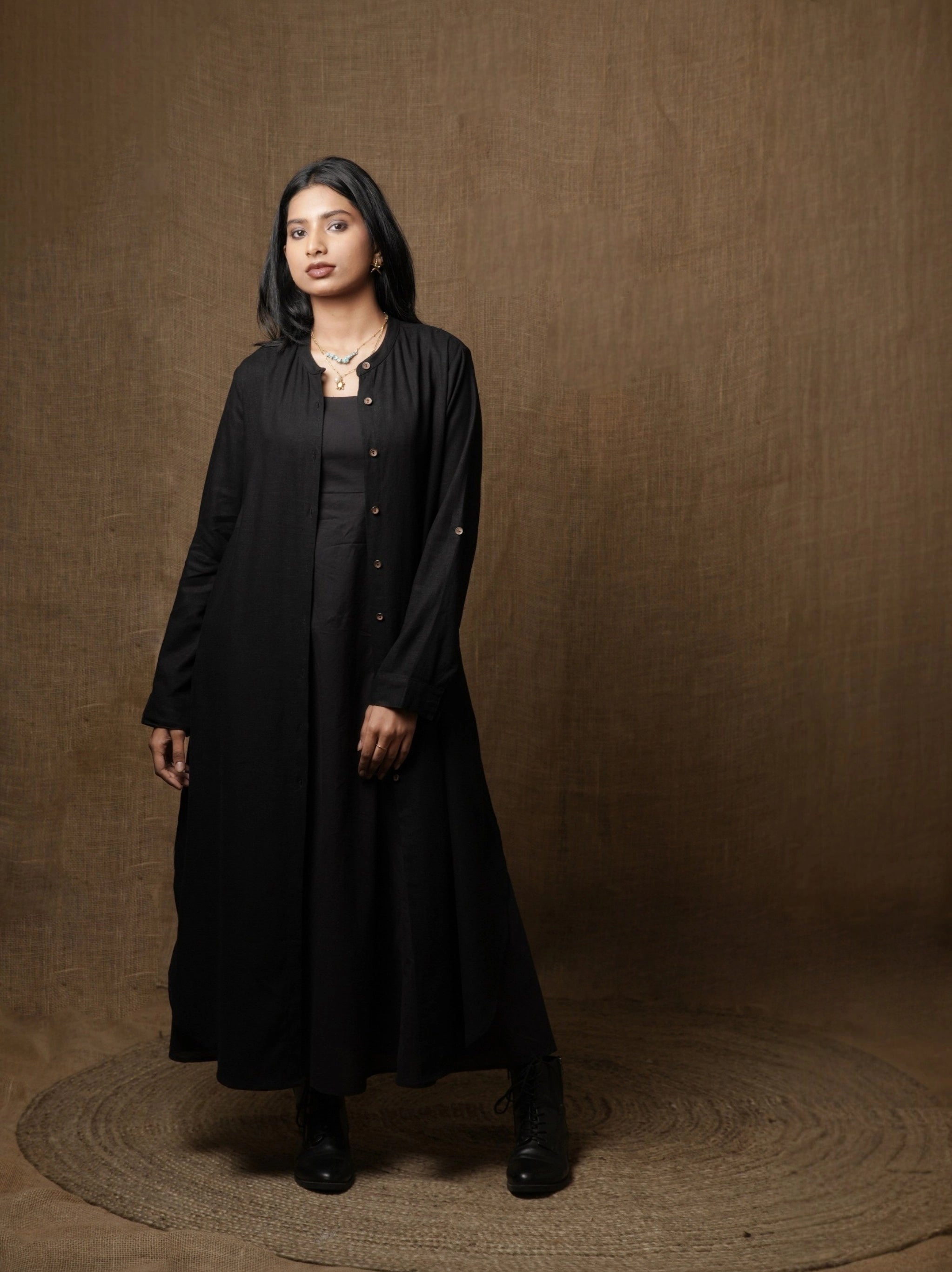 LUXE LINEN BLACK SHIRT DRESS