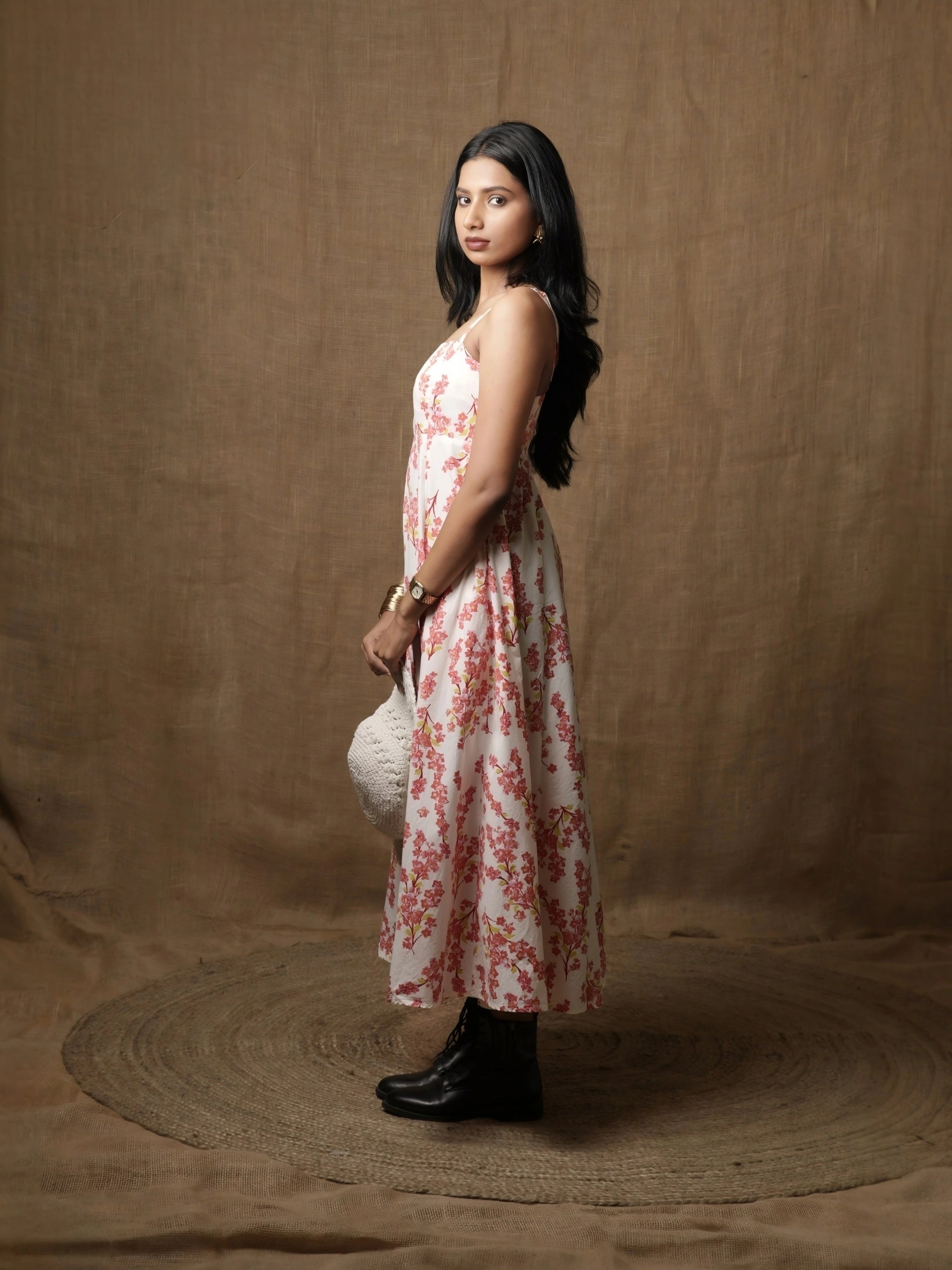 PANNELLED SPAGHETTI DRESS - CHERRY BLOSSOM