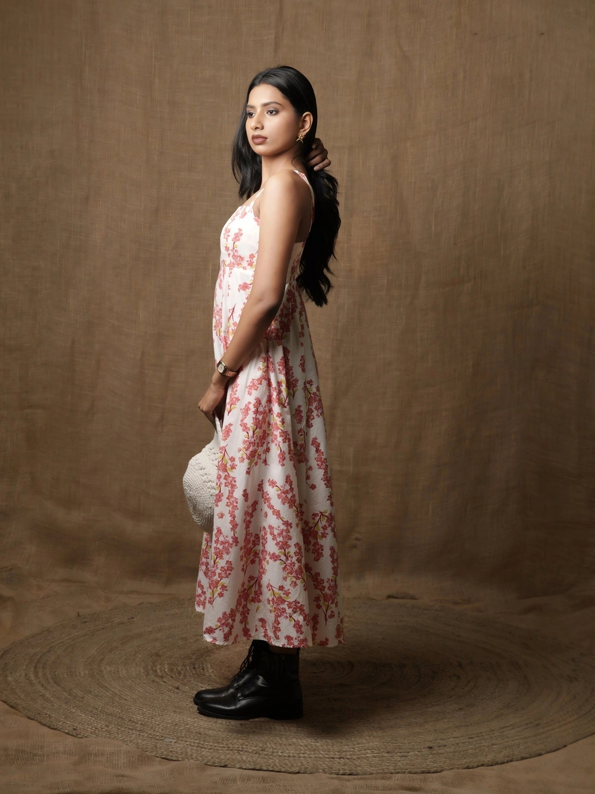 PANNELLED SPAGHETTI DRESS - CHERRY BLOSSOM