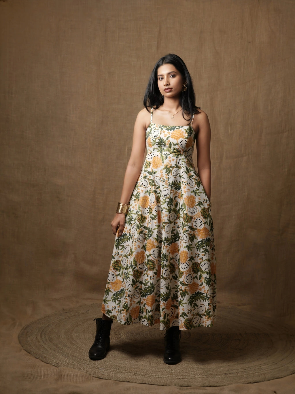 PANNELLED SPAGHETTI DRESS - WILD FOREST