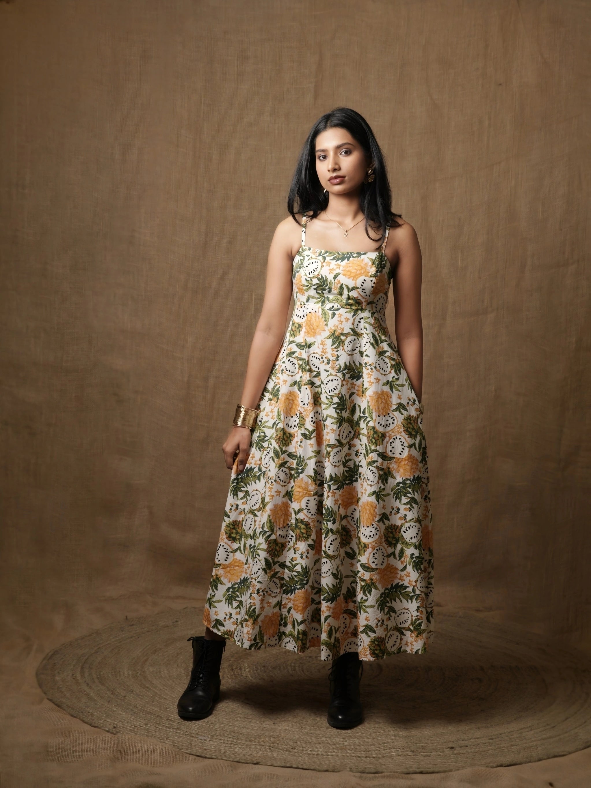 PANNELLED SPAGHETTI DRESS - WILD FOREST