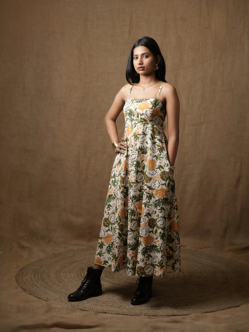 PANNELLED SPAGHETTI DRESS - WILD FOREST