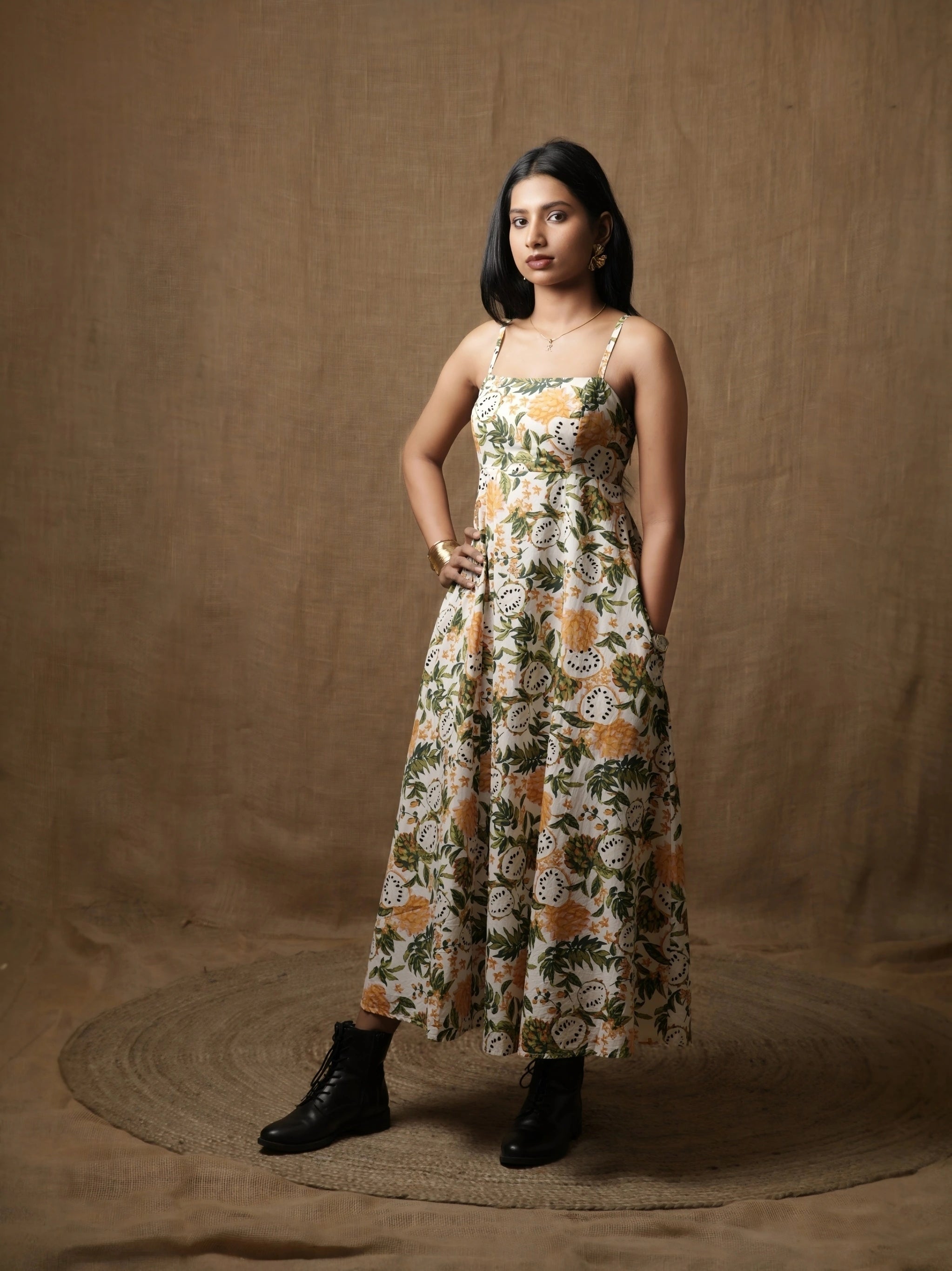 PANNELLED SPAGHETTI DRESS - WILD FOREST