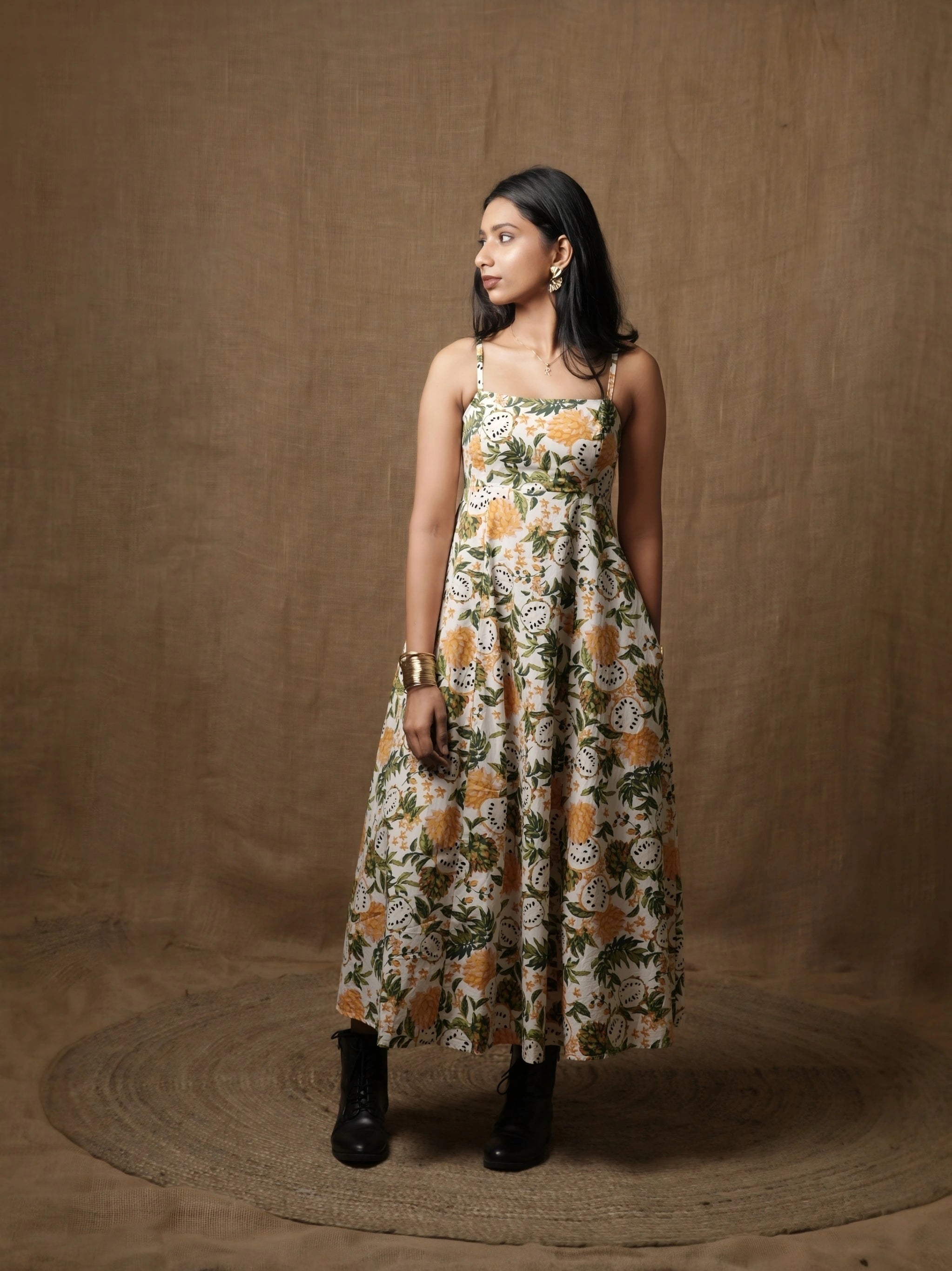 PANNELLED SPAGHETTI DRESS - WILD FOREST