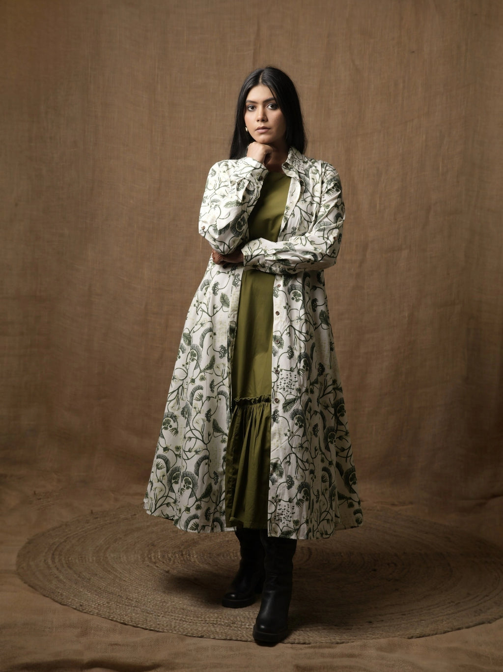 ALINE SHIRT DRESS - LEAF PRINT