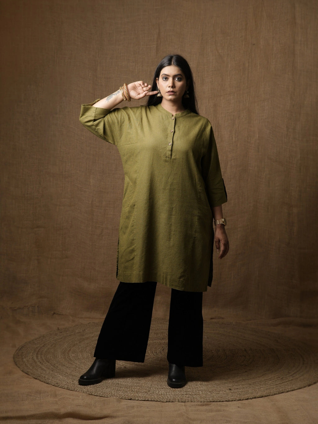 THE HIND BHARAT KURTA - SAGE GREEN
