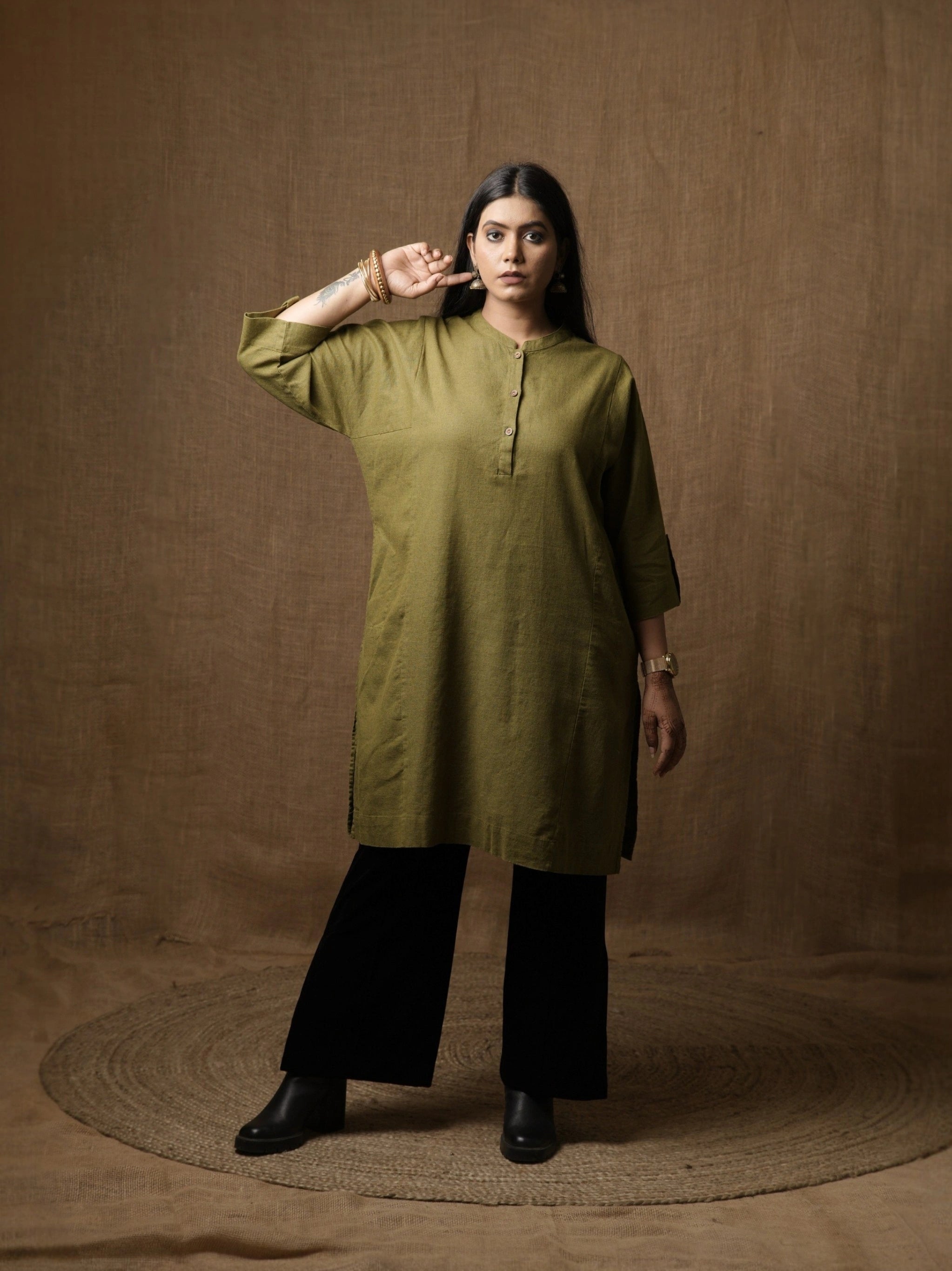 THE HIND BHARAT KURTA - SAGE GREEN