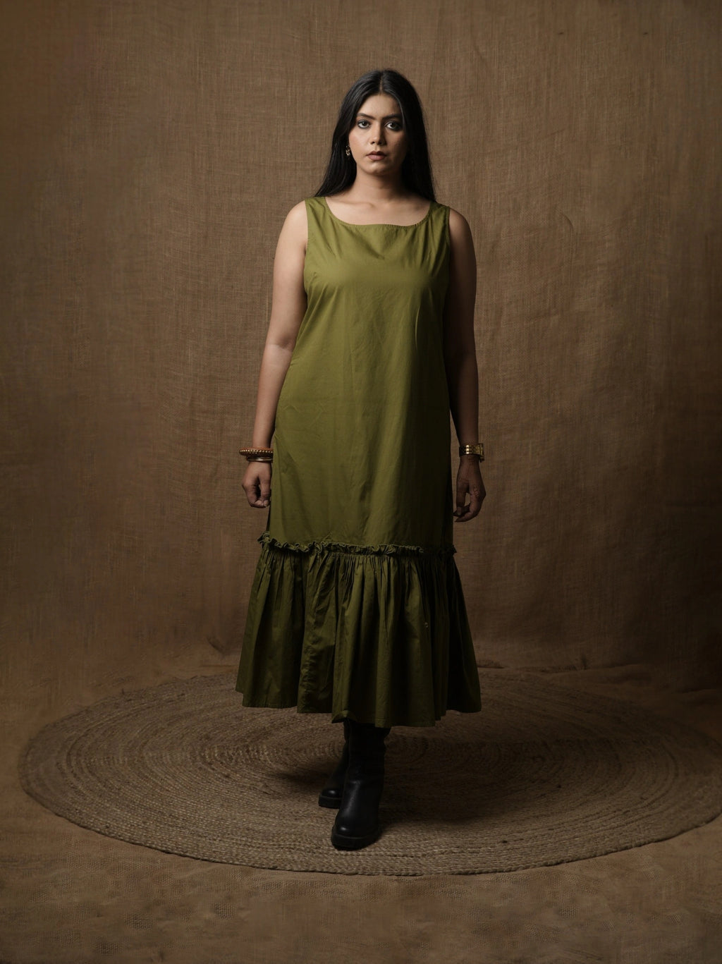 GATHERED LOUNGE DRESS - OLIVE