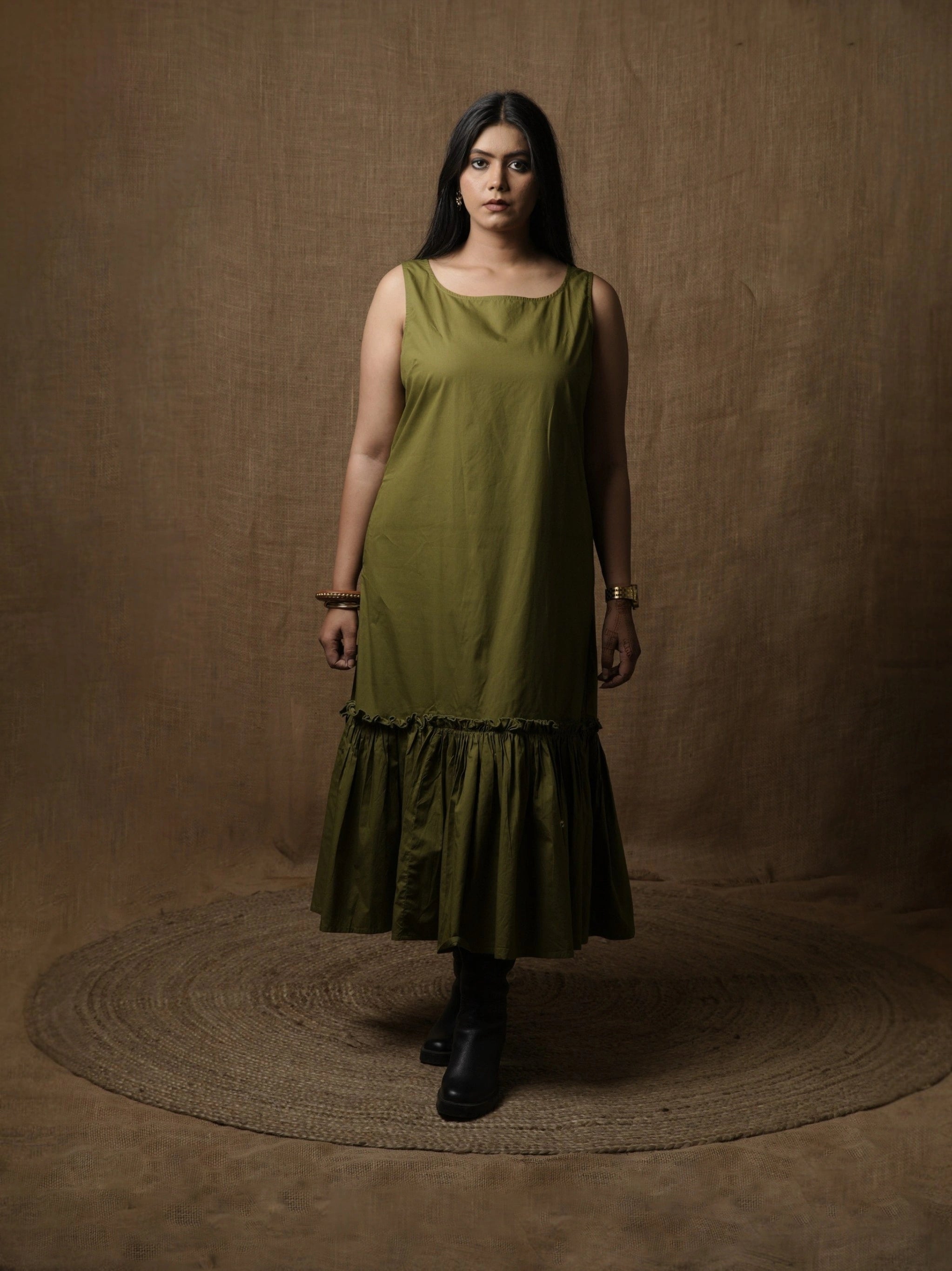 GATHERED LOUNGE DRESS - OLIVE