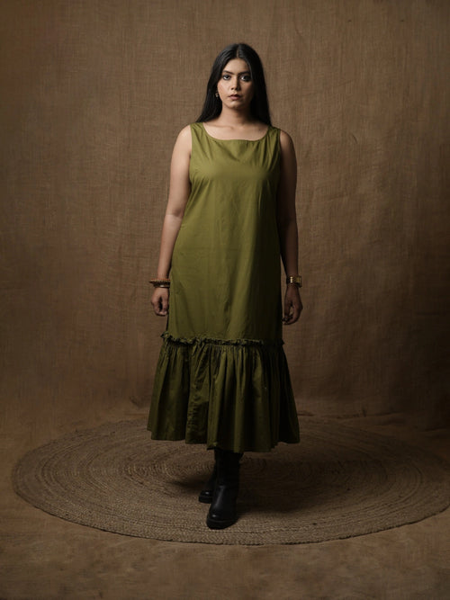 GATHERED LOUNGE DRESS - OLIVE