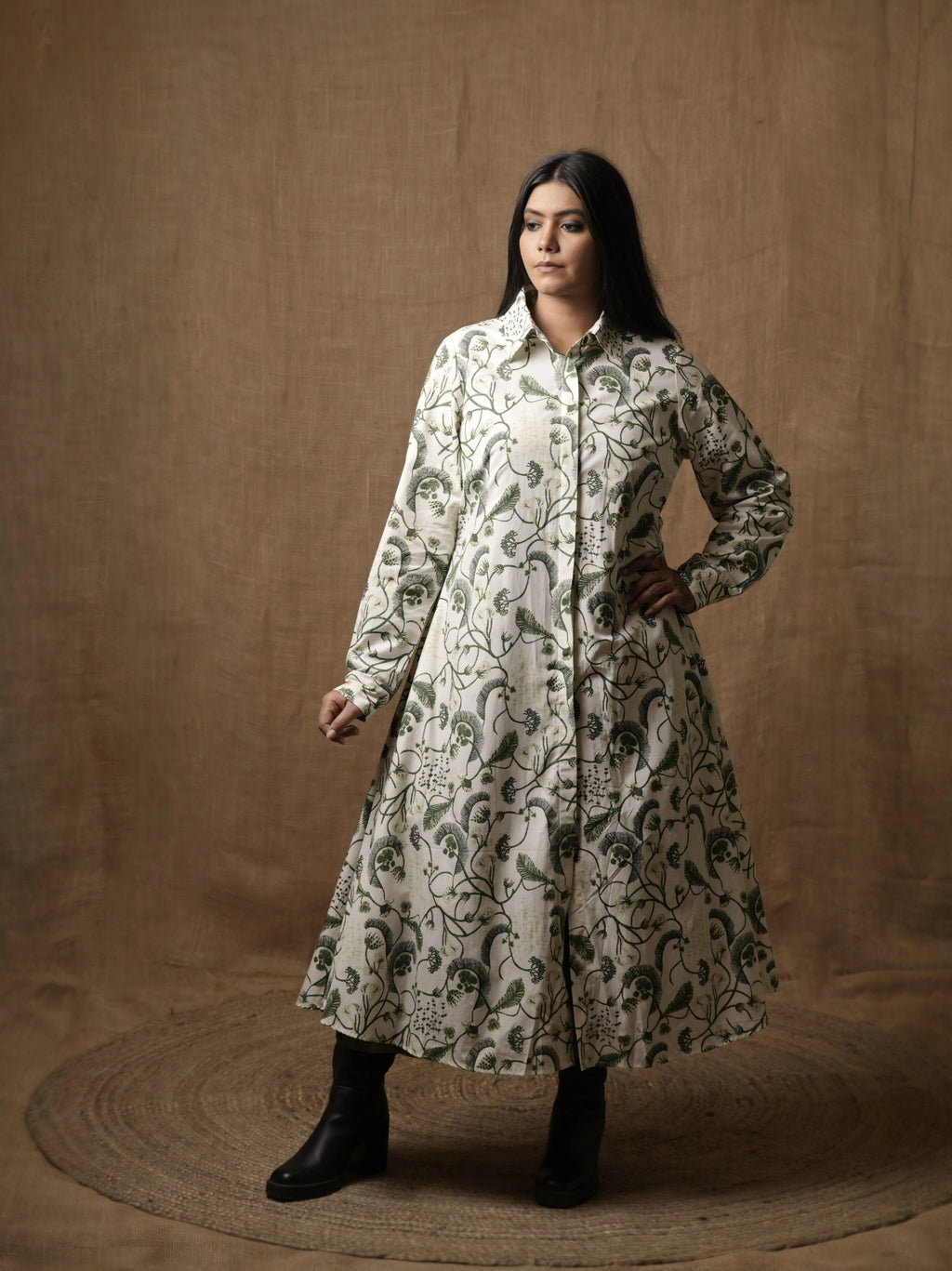 ALINE SHIRT DRESS - LEAF PRINT