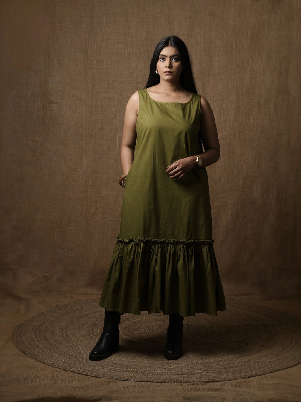 GATHERED LOUNGE DRESS - OLIVE