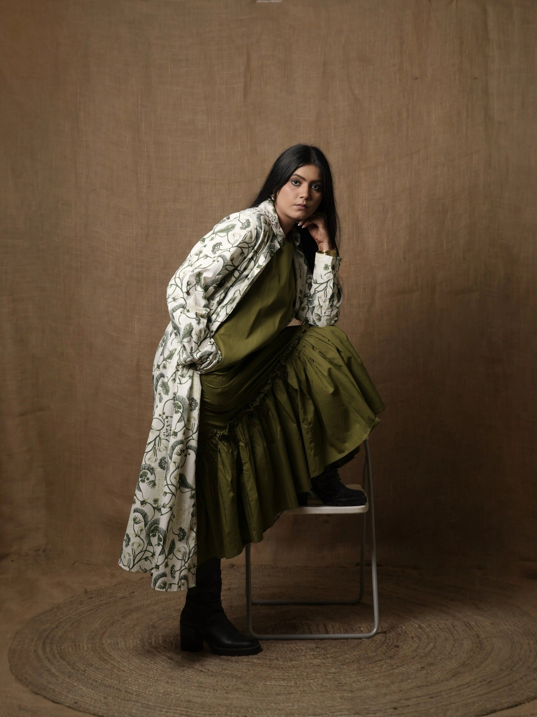 ALINE SHIRT DRESS - LEAF PRINT