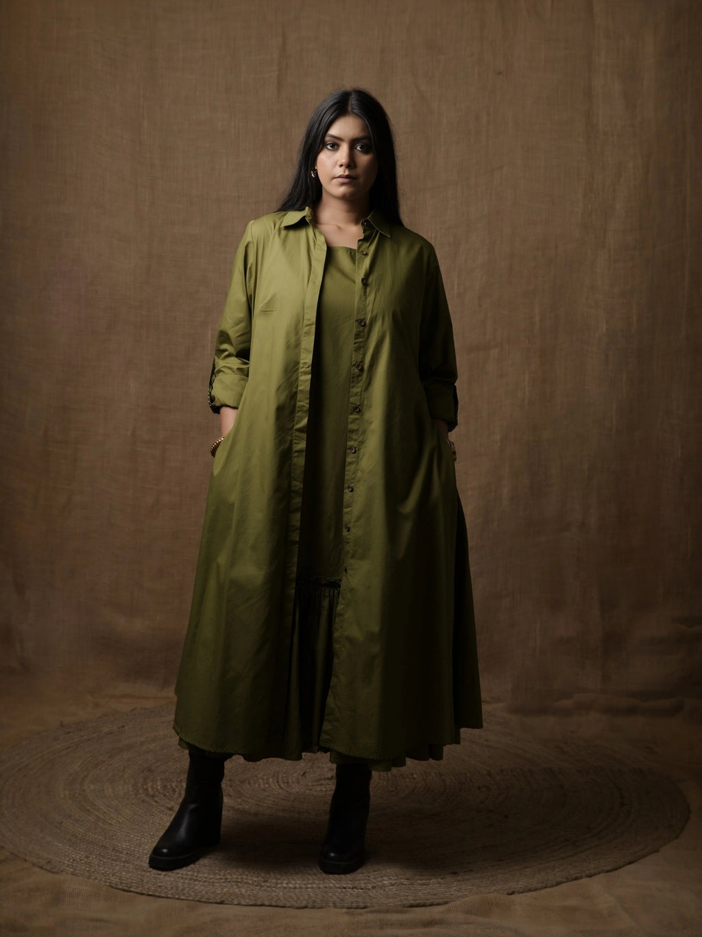 ALINE SHIRT DRESS - OLIVE GREEN
