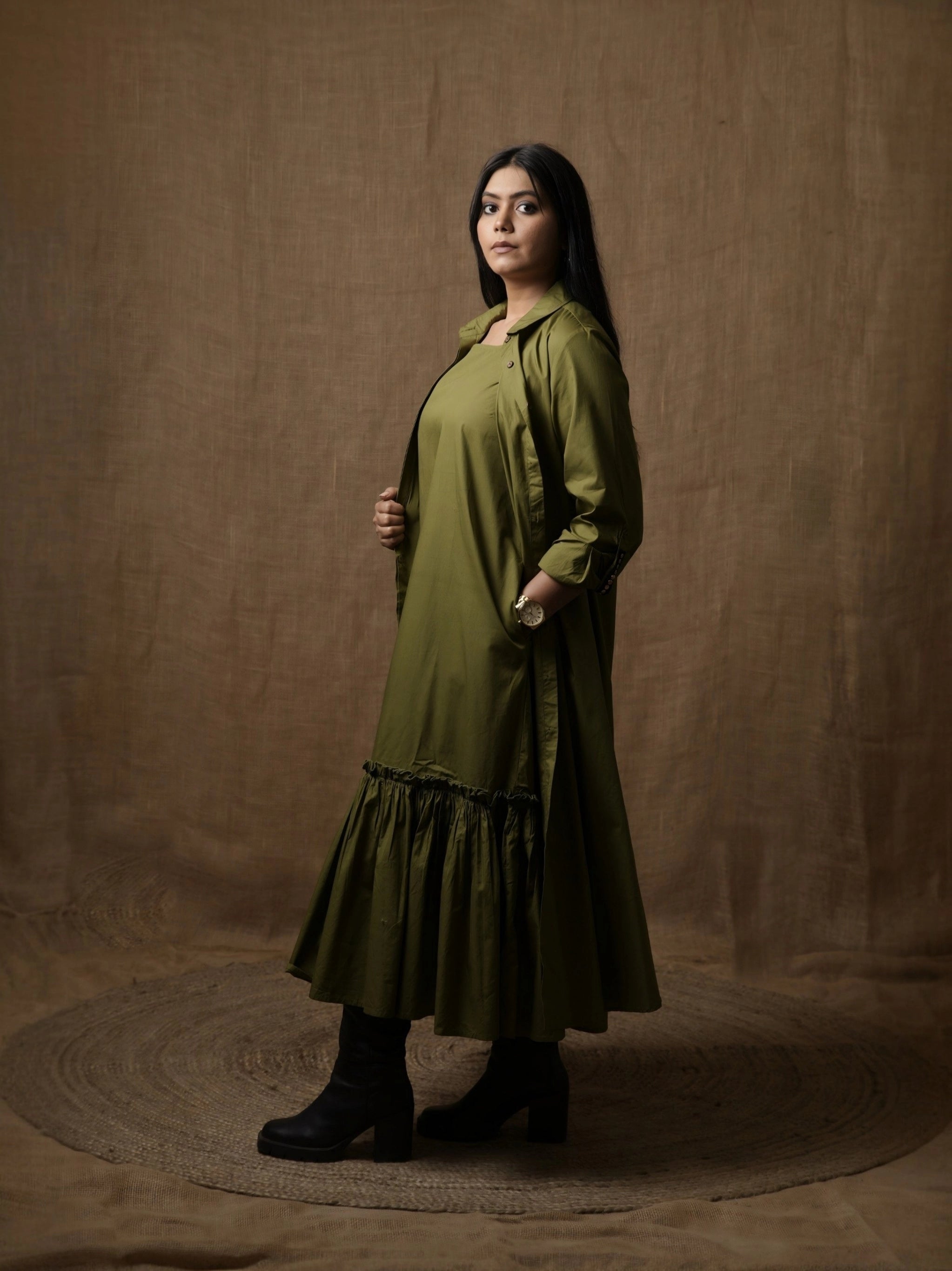 ALINE SHIRT DRESS - OLIVE GREEN
