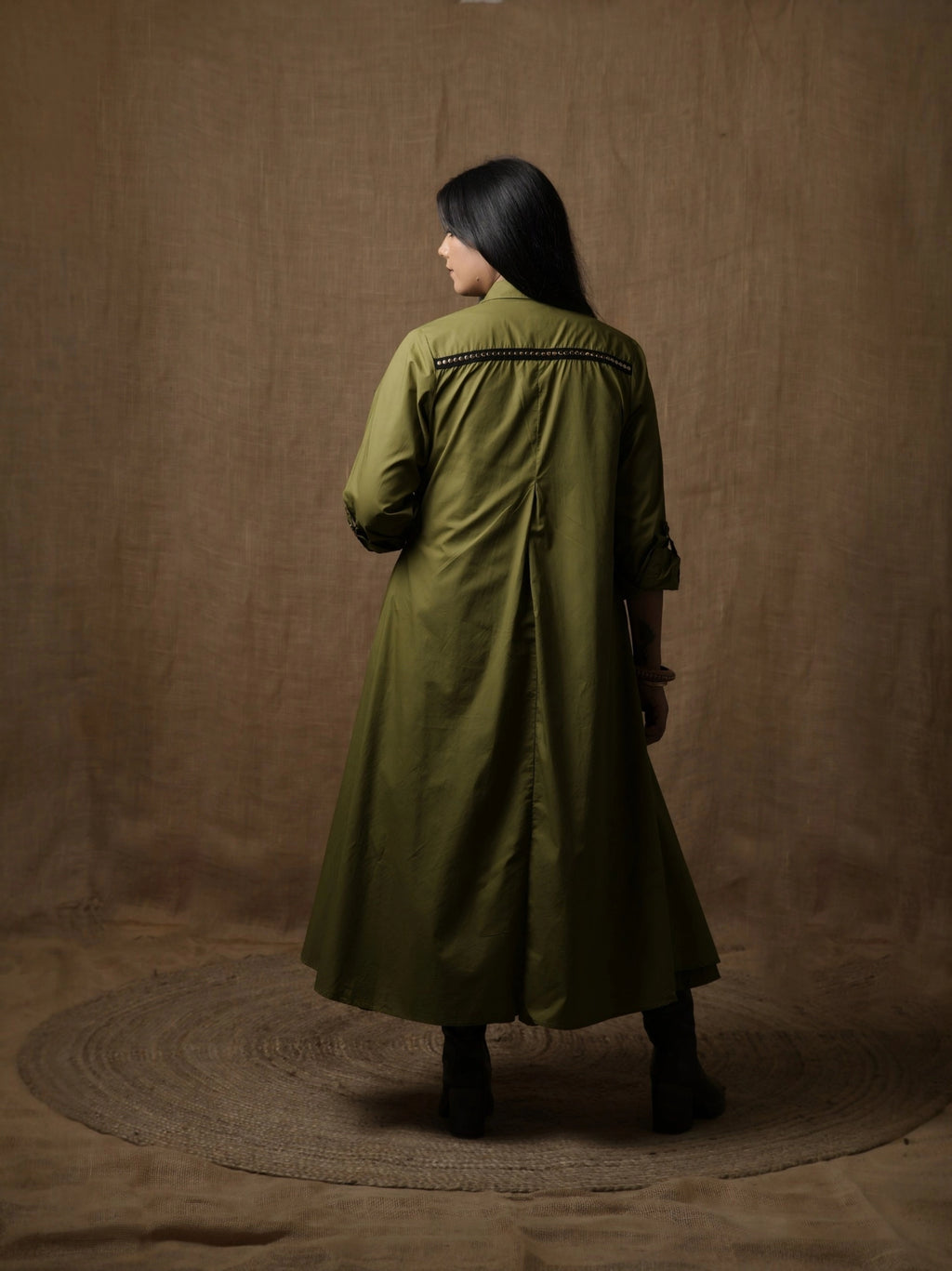 ALINE SHIRT DRESS - OLIVE GREEN