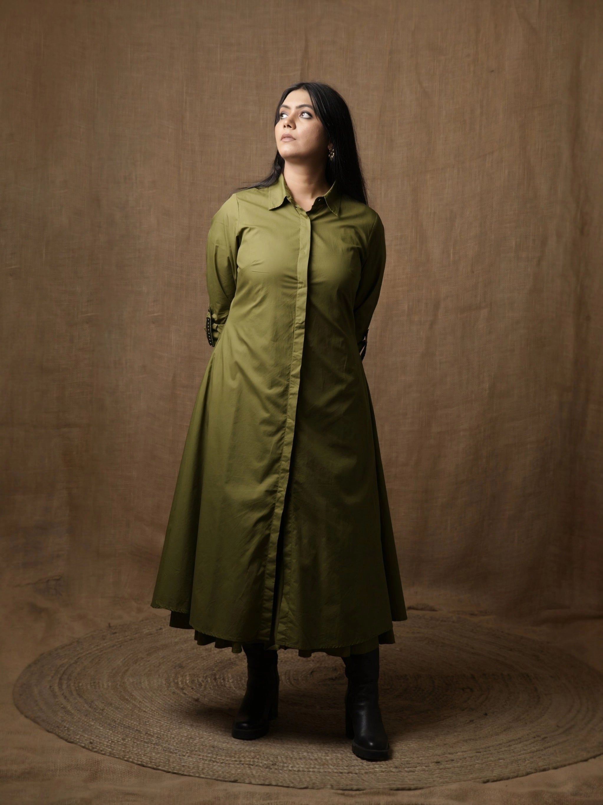 ALINE SHIRT DRESS - OLIVE GREEN