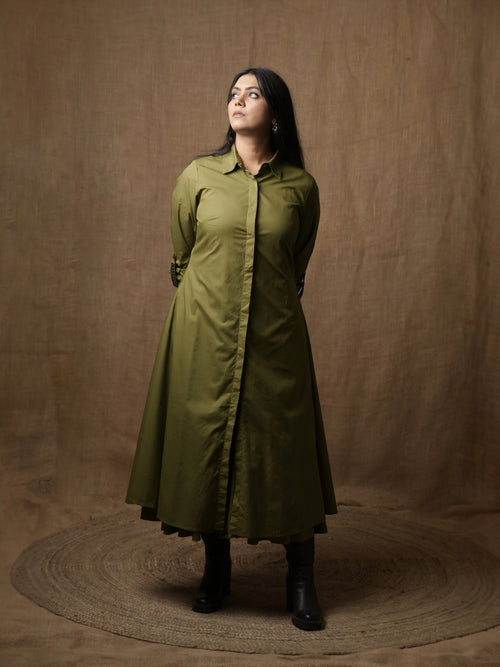 ALINE SHIRT DRESS - OLIVE GREEN