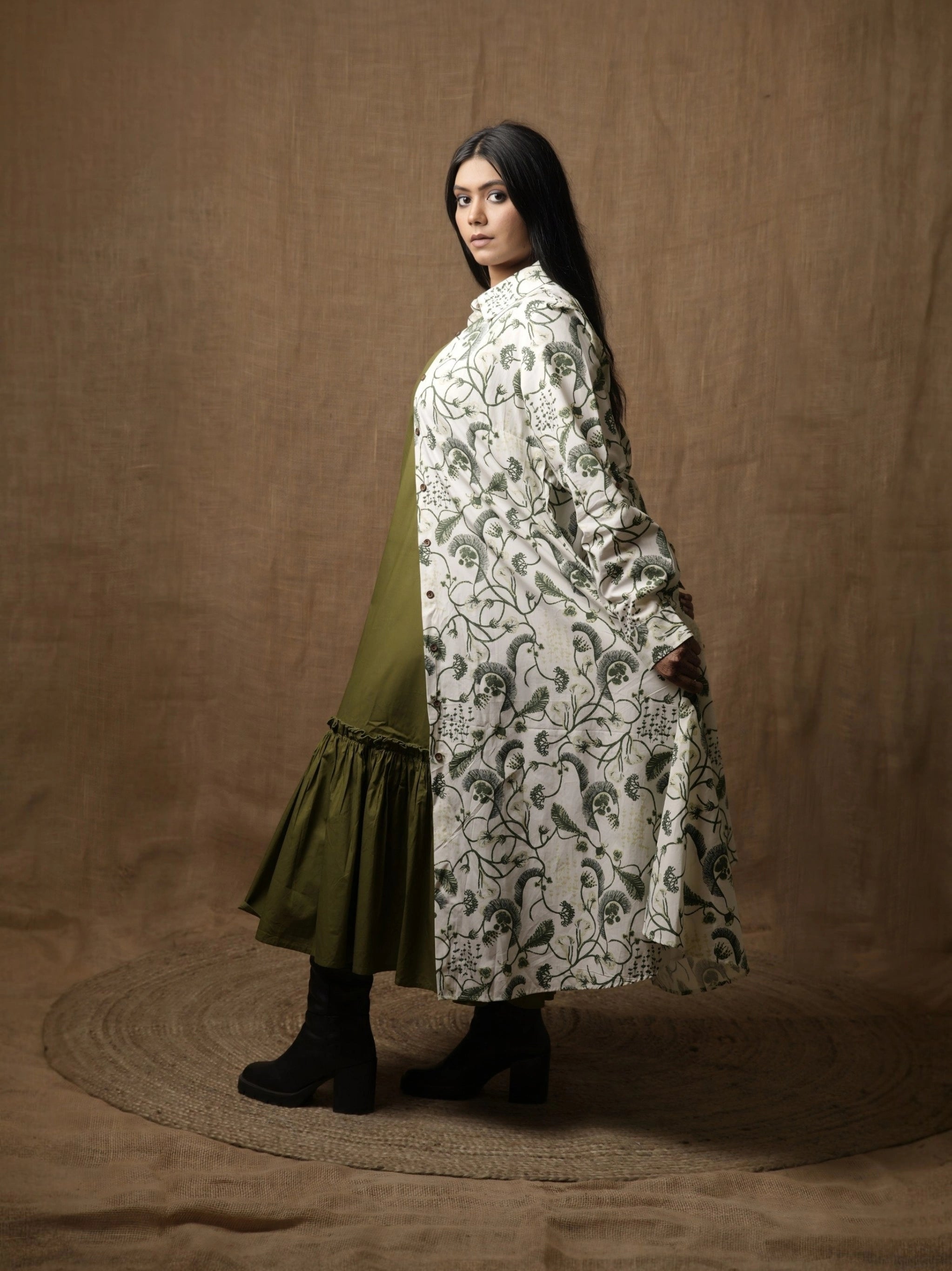 ALINE SHIRT DRESS - LEAF PRINT