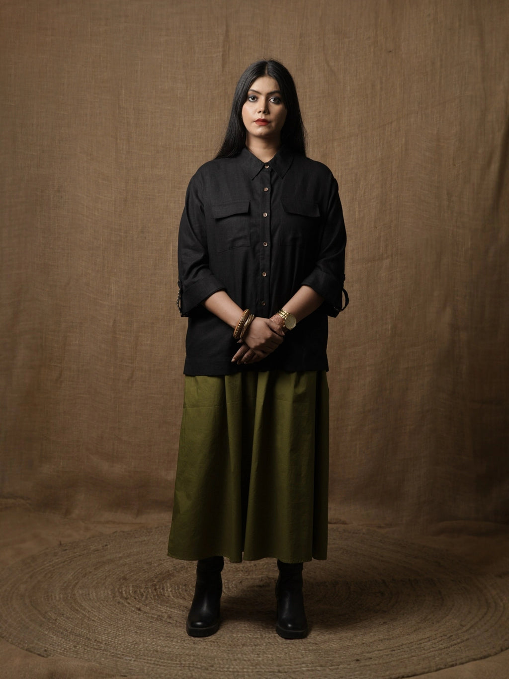 POLICE SHIRT TOP -  BLACK
