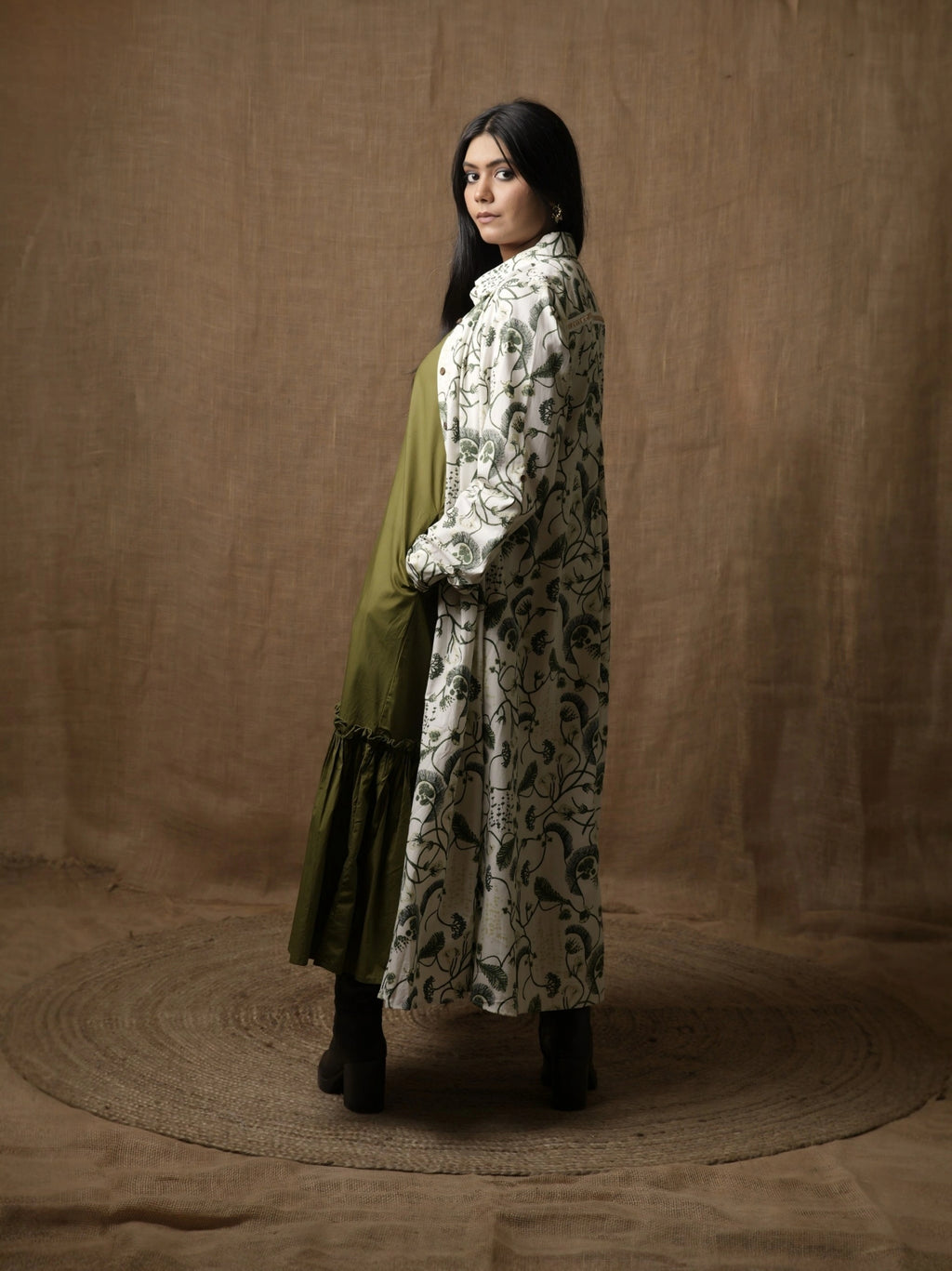 ALINE SHIRT DRESS - LEAF PRINT