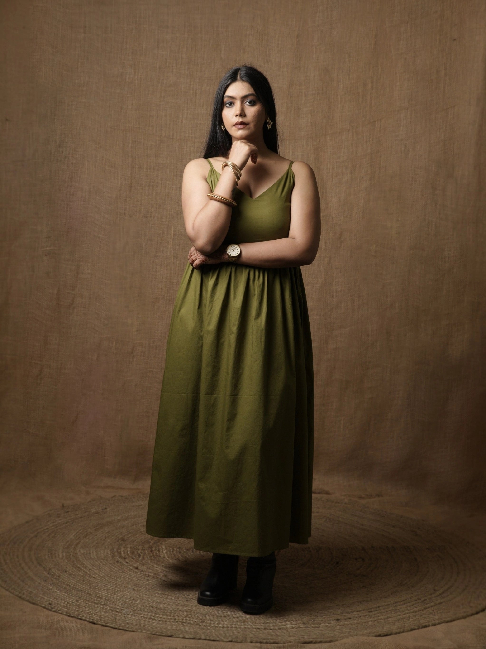 THE SWEETHEART MIDI DRESS - OLIVE