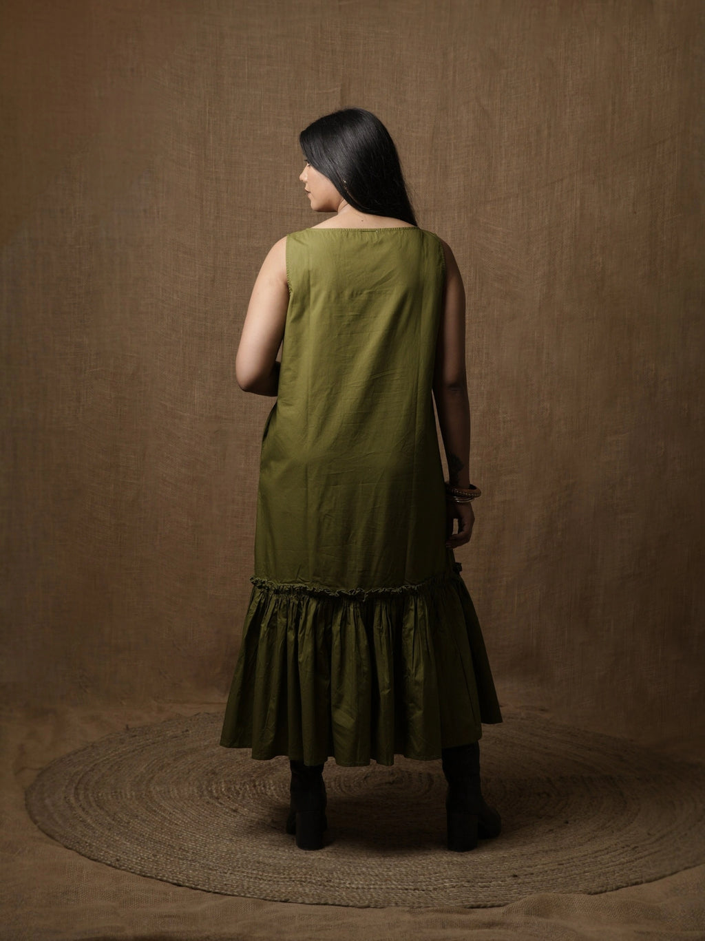 GATHERED LOUNGE DRESS - OLIVE