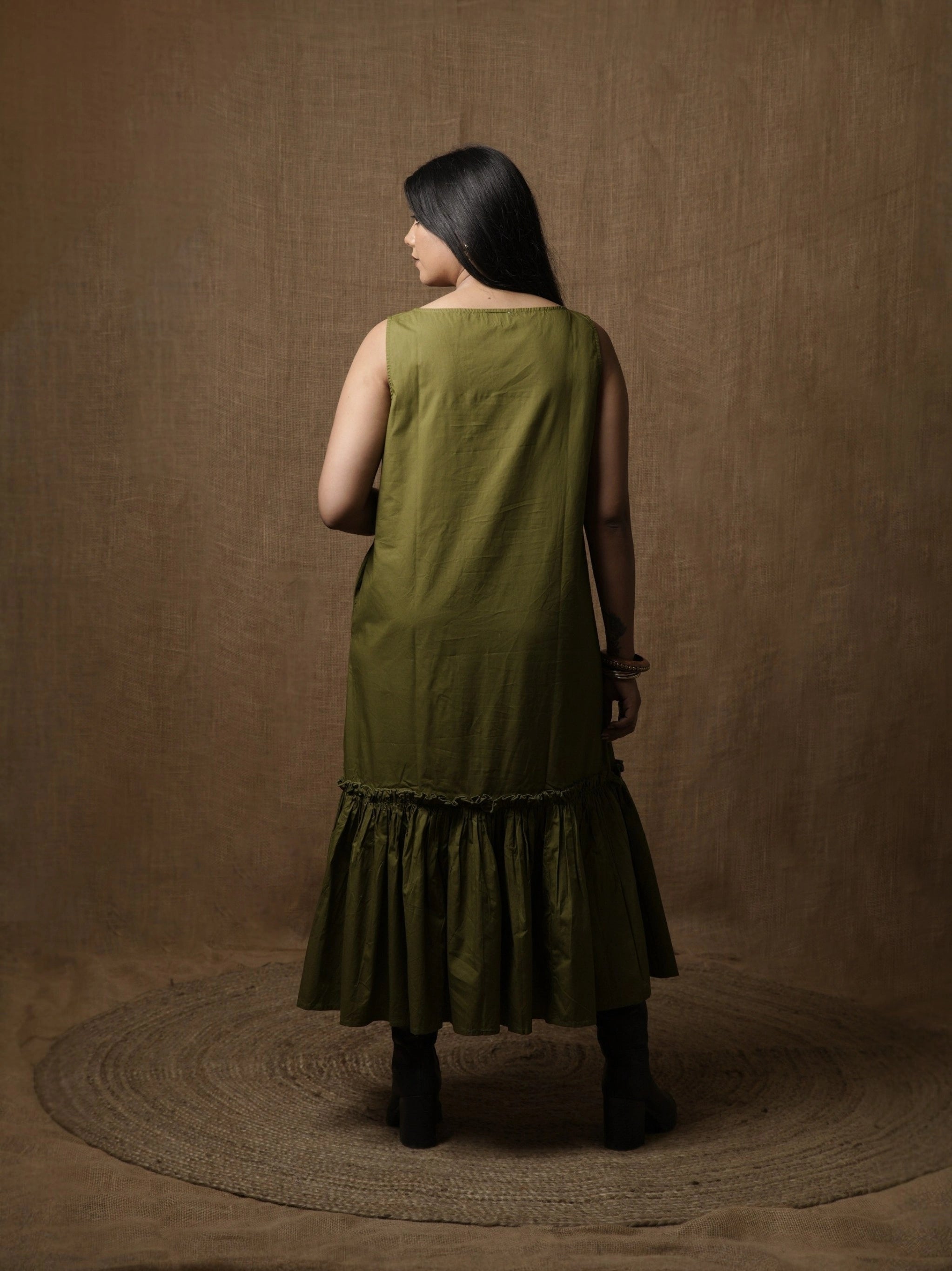 GATHERED LOUNGE DRESS - OLIVE