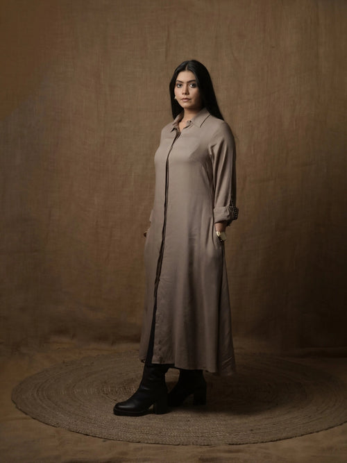 ALINE SHIRT DRESS - MUD GREY