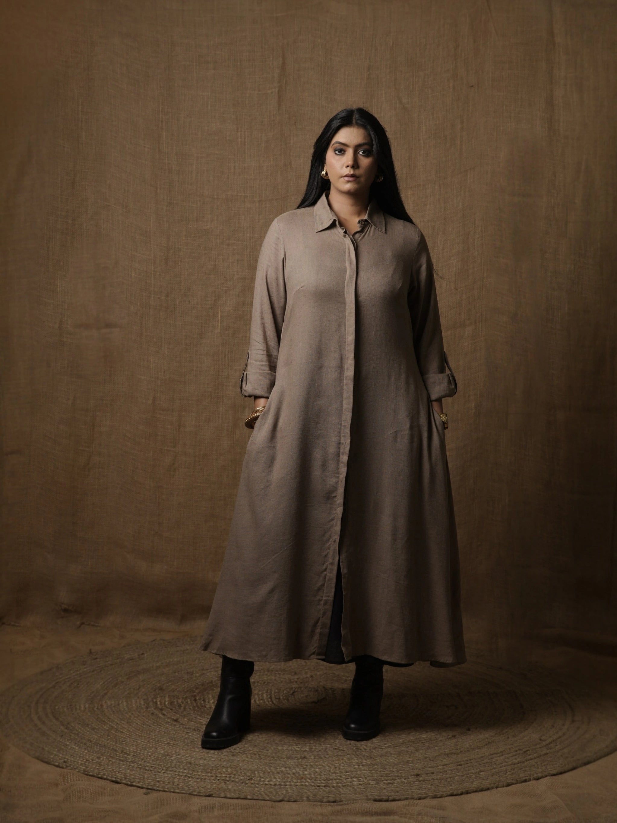 ALINE SHIRT DRESS - MUD GREY